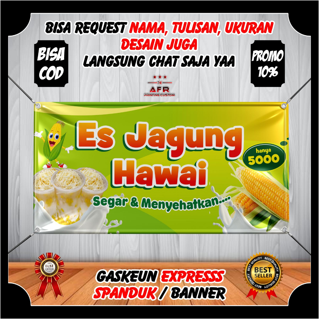 TERLARIS - Spanduk Banner Backdrop ES JAGUNG VIRAL KEKINIAN - Spanduk Es Jagung Hawai Ukuran 150x60
