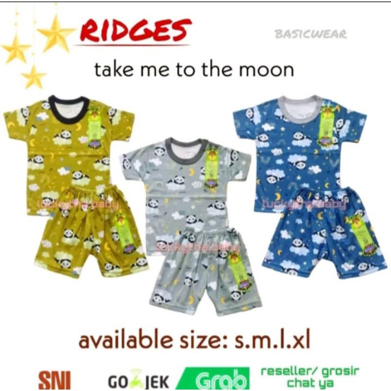 RIDGES ( 1 Setel ) Setelan Pendek Oblong Bayi Motif Print Uk S, M, L, XL SNI