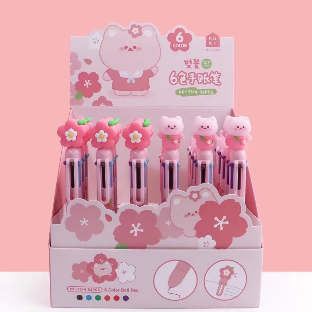 

KENSHO Pulpen 6 Warna Karakter Lucu Topper Karet / Multi Colour Pen / Bolpen Aesthetic