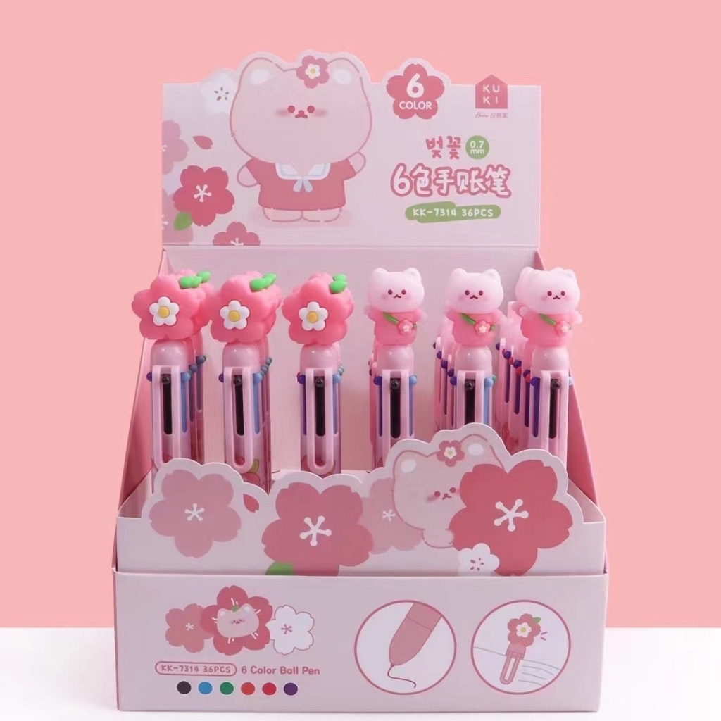 KENSHO Pulpen 6 Warna Karakter Lucu Topper Karet /  Multi Colour Pen / Bolpen Aesthetic