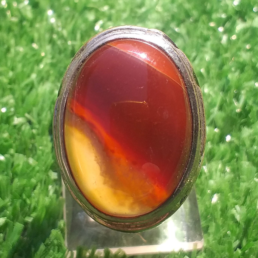 Batu Akik Asli Cempaka Merah Kristal Selendang Kuning Solid Unik Dim-25 Keren