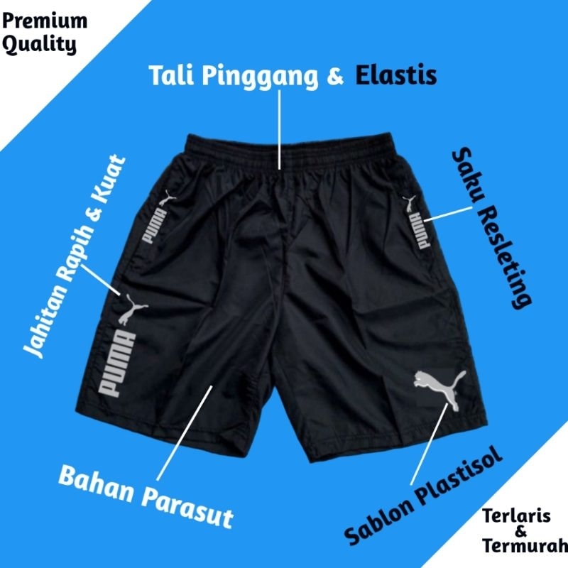 Celana Pendek Parasut Olahraga Saku Resleting Pria Wanita Running Gym Sport Kolor Volly Futsal Bulu Tangkis Jogging Bahan Berkulitas-5