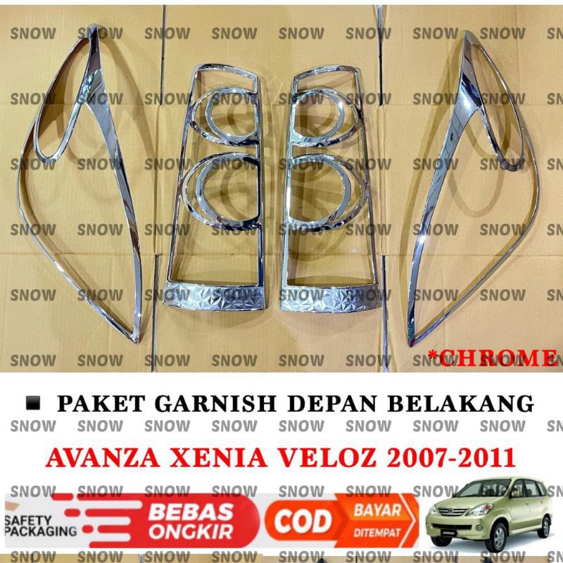 Paket Garnish Depan Belakang Cover Avanza Xenia Veloz VVTI 2007 2008 2009 2010 2011 Hitam Chrome Carbon