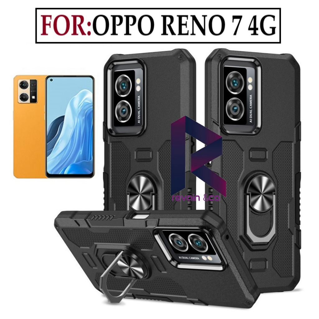 Case Armor OPPO RENO 7 4G Iring Cincin Magnetic Kesing Hp Protect kamera Premium Hard Case Standing Robot Pelindung Kamera