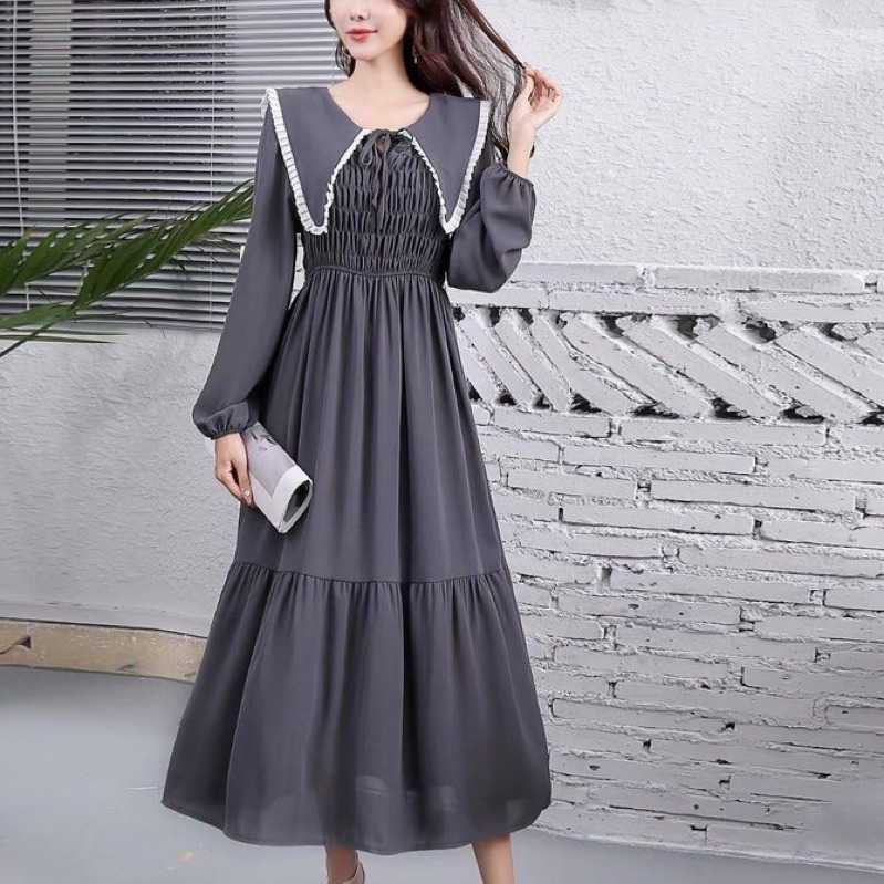 Dress korean import/dress jumbo import/midi dres smoke/midi dress import