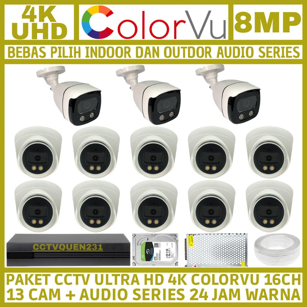 PAKET CCTV COLORVU 8MP 16 CHANNEL 13 KAMERA ULTRA HD 4K AUDIO SERIES