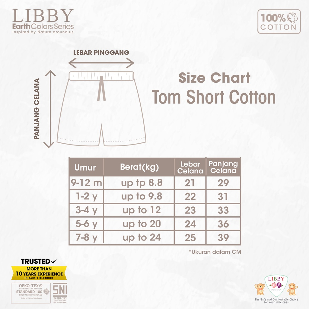 LIBBY Earth Colour Celana Tom Short Boy (1PCS /Pack)