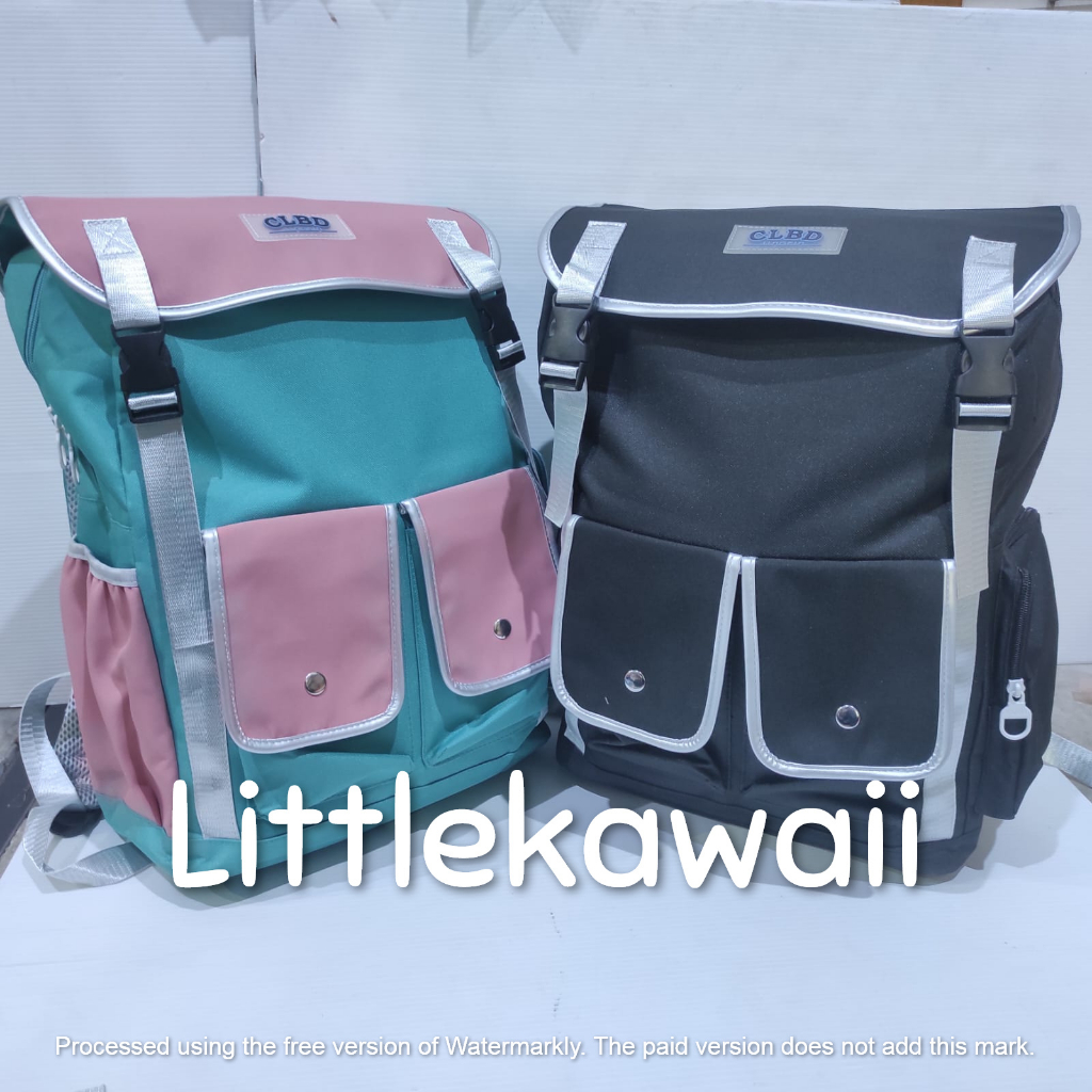 LK/Tas Ransel Laptop Backpack Parasut Sekolah Fashion Korean Style Anak Remaja Dewasa CLBD 2 Kantong Depan Gesper Import