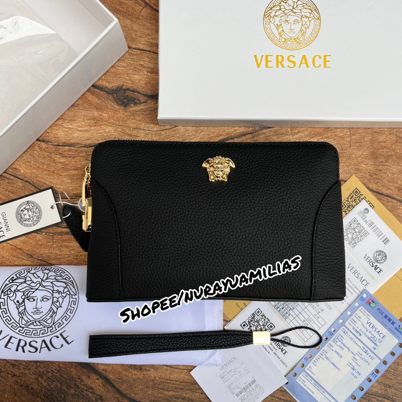 Clutch pria Versace import Full kulit asli dengan kode kunci