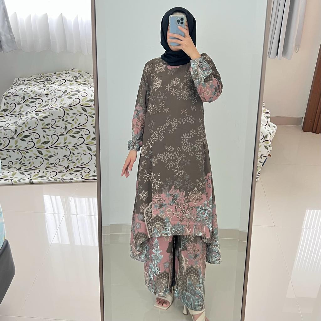 Setelan Gamis Kanaya - Gamis Serut Pesta Raya Syari wanita Casual Lebaran Maxmara Lux MCL2 Tali Pinggang Samping