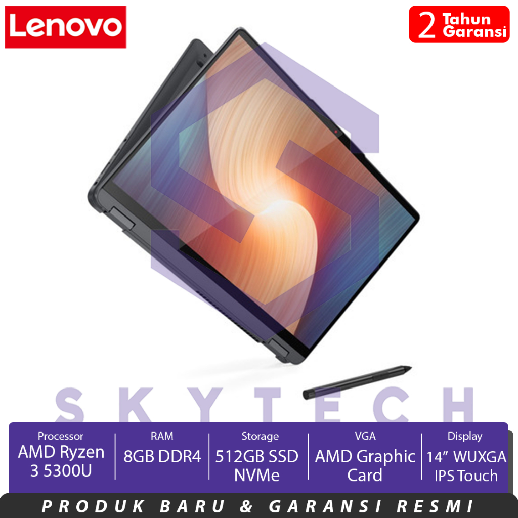 LAPTOP LENOVO FLEX 5 14ALC7 A8ID RYZEN 3 5300U RAM 8GB SSD 521GB FLIP TOUCH WINDOWS11+OHS 82R900A8ID