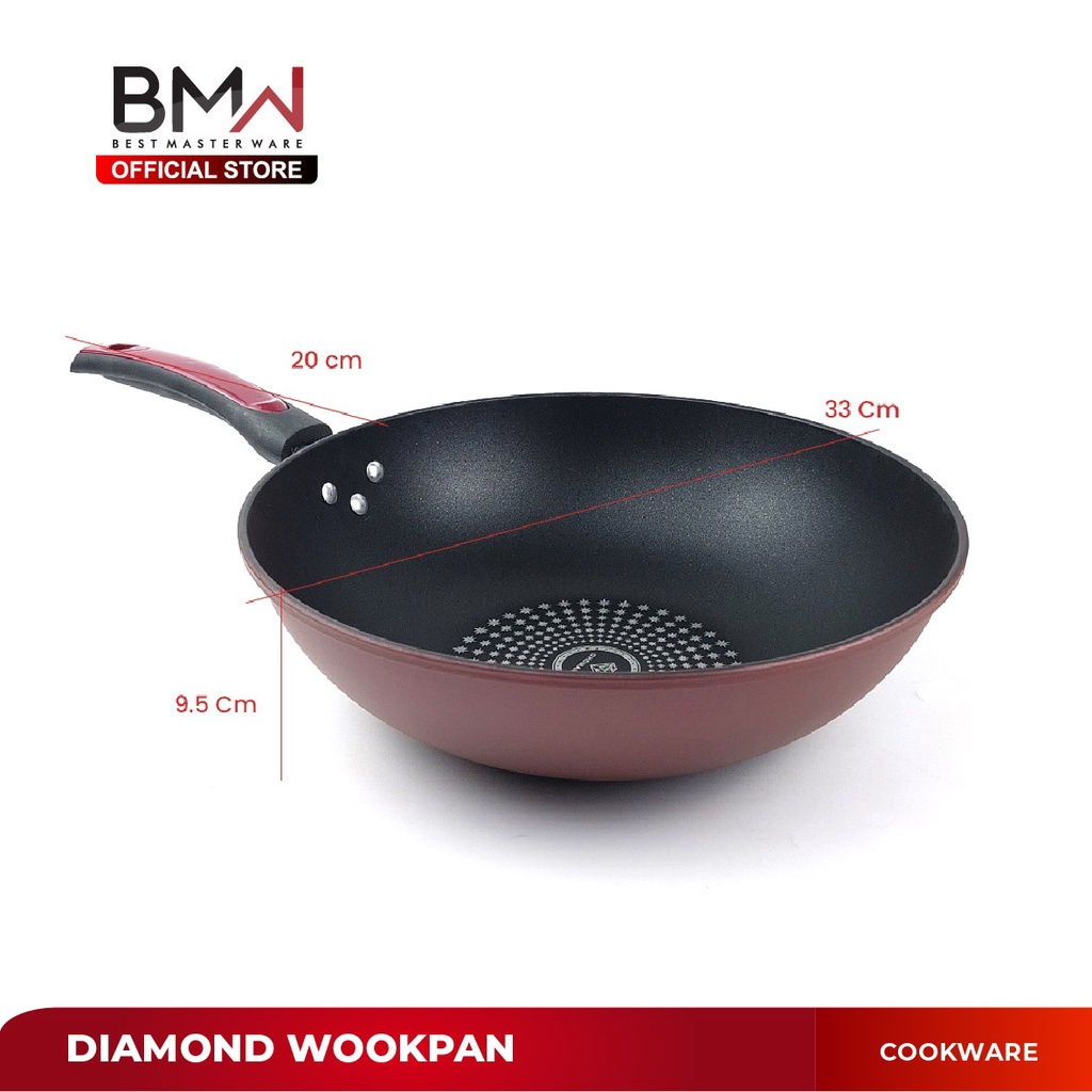 BMW Diamond Wok Pan 32 Cm Non Sticky / Wajan Penggorengan Anti Lengket Stainless Steel