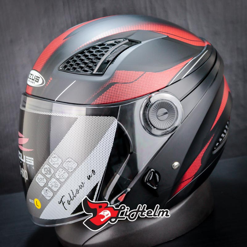 HELM ZEUS ZS 610 MATT BLACK 0014 RED | ZS-610 HALF FACE HELMET SNI | DOUBLE VISOR