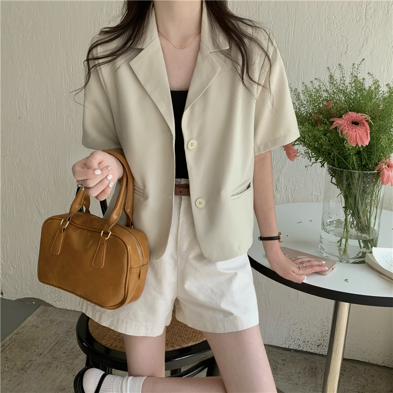 XIAOZHAINV Blazer Jaket Crop Wanita Korean Style V-neck 0747