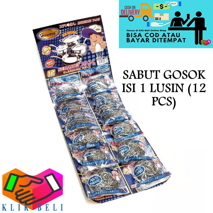 Gosok Panci Stainless 1 Renteng isi 12 pcs / Sabut Cuci Piring 15gr Stainless Howard T-50 Sponge Serabut Anti Karat