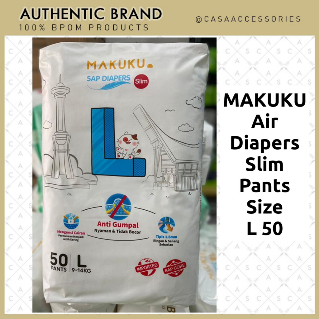 MAKUKU SAP Diapers Slim Pants L50 / Popok Bayi Tipis Extra Dry