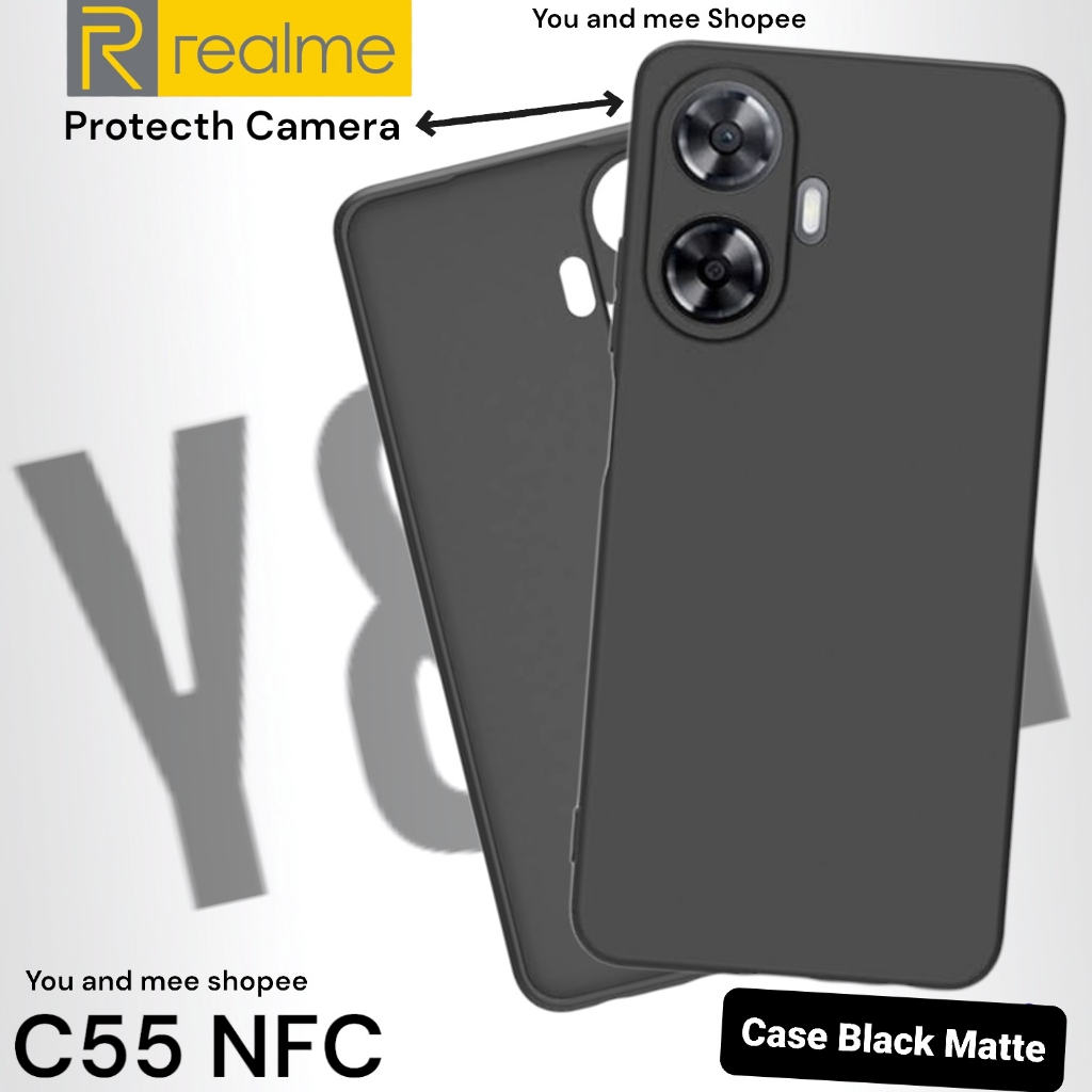 Original Silicone Black Realme C55 NFC PREMIUM Silikone TPU Flexible Matte Cover Soft Case Full Hitam Glare Anti Minyak Doff Pop up Top Softcase Gelap Polos Tipis Thin/SLim NFC S T Karet Kondom Plastik TPU Play Pro 4g 5g 8T Reno 8 Reno8T