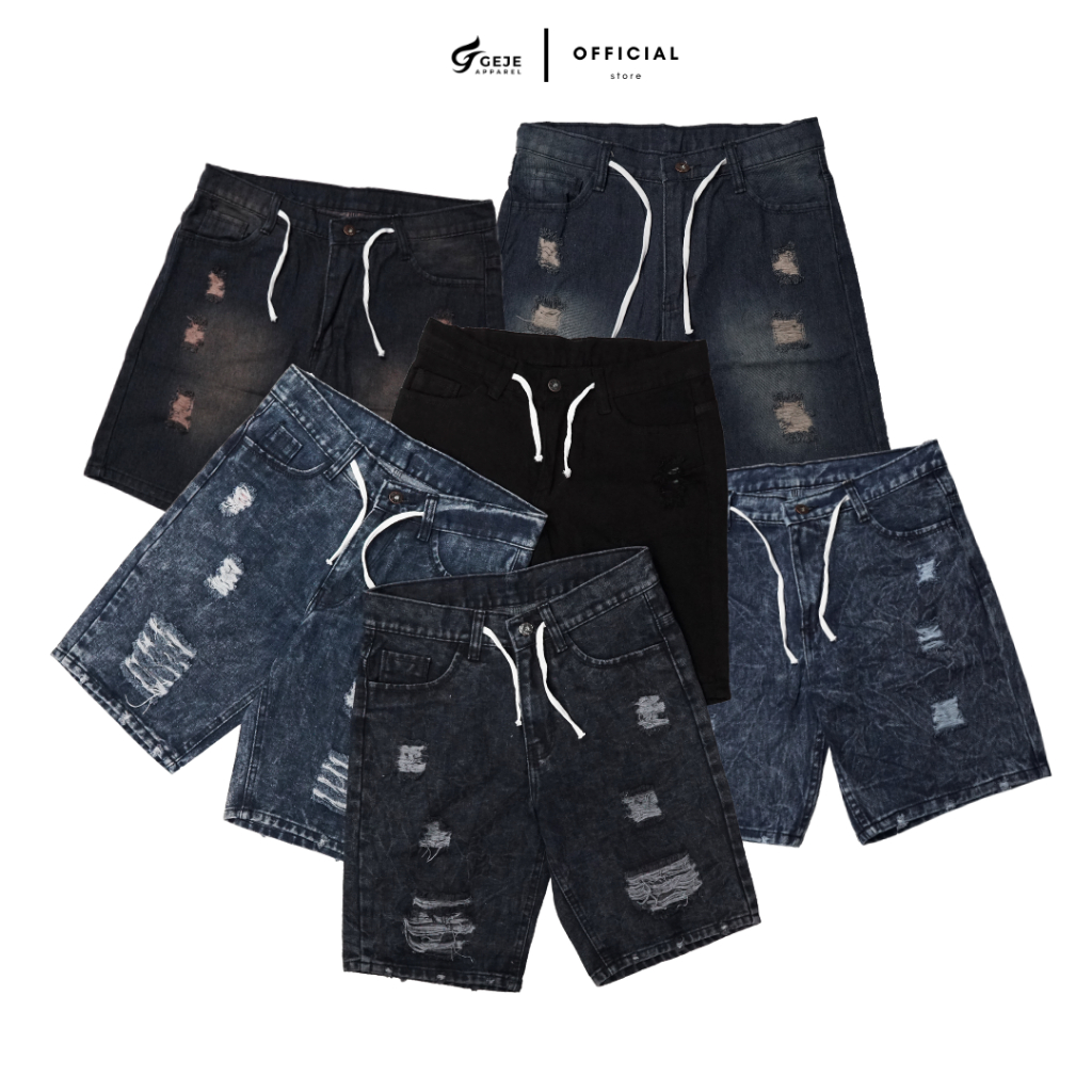 Geje Apparel - Celana Jeans Pendek Sobek Pria Ripped Jeans Premium