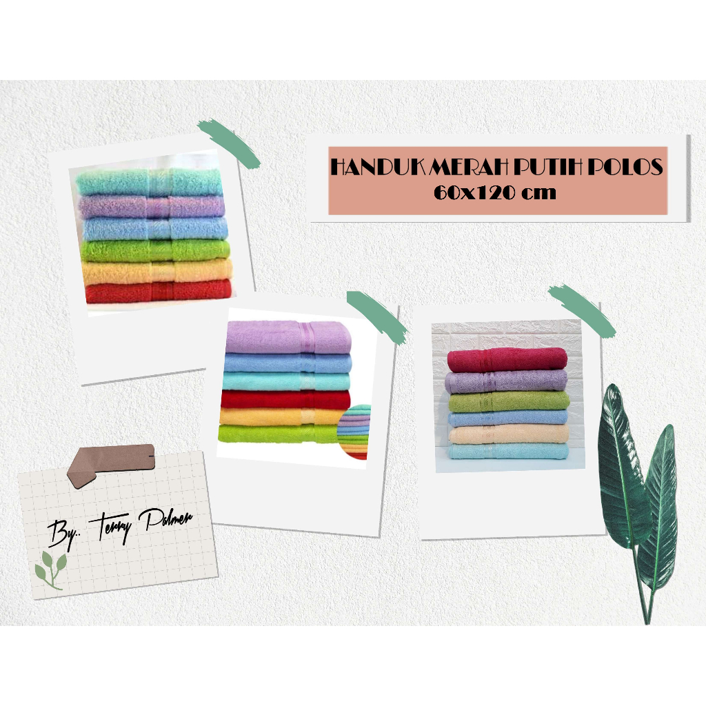 Handuk merah putih polos uk 60x120
