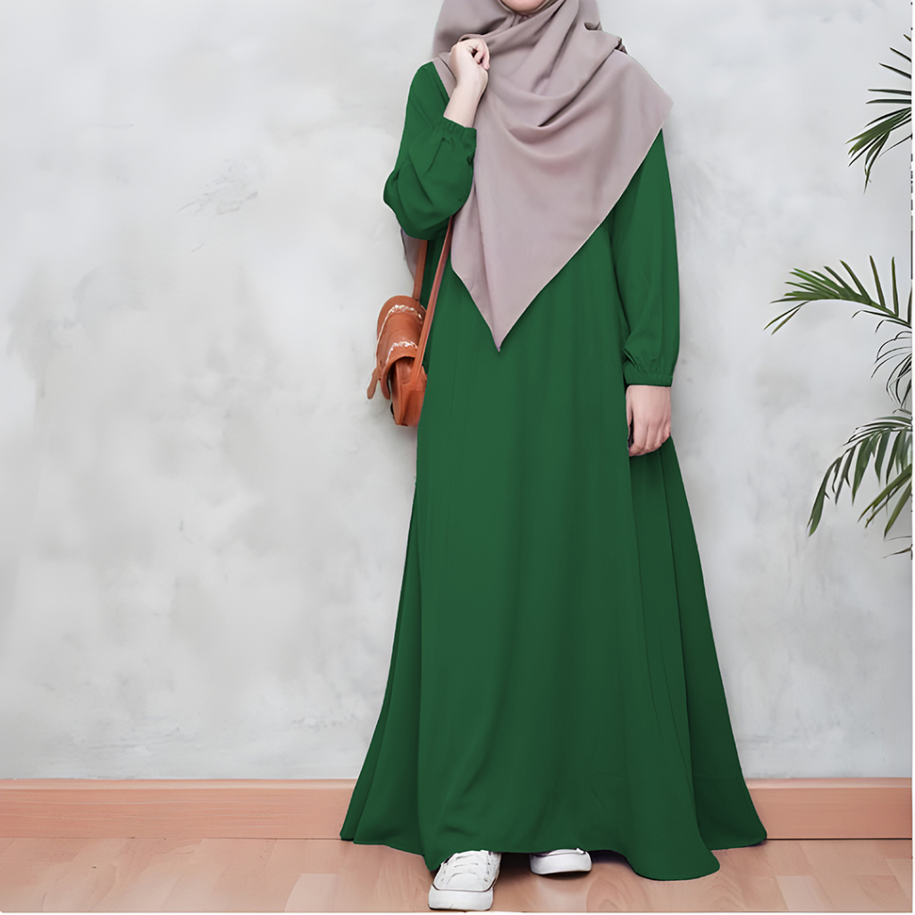 Gamis Polos Terbaru Lengan Karet Dress Terbaru Size S M L XL XXL Matt Ity Crepe HQ