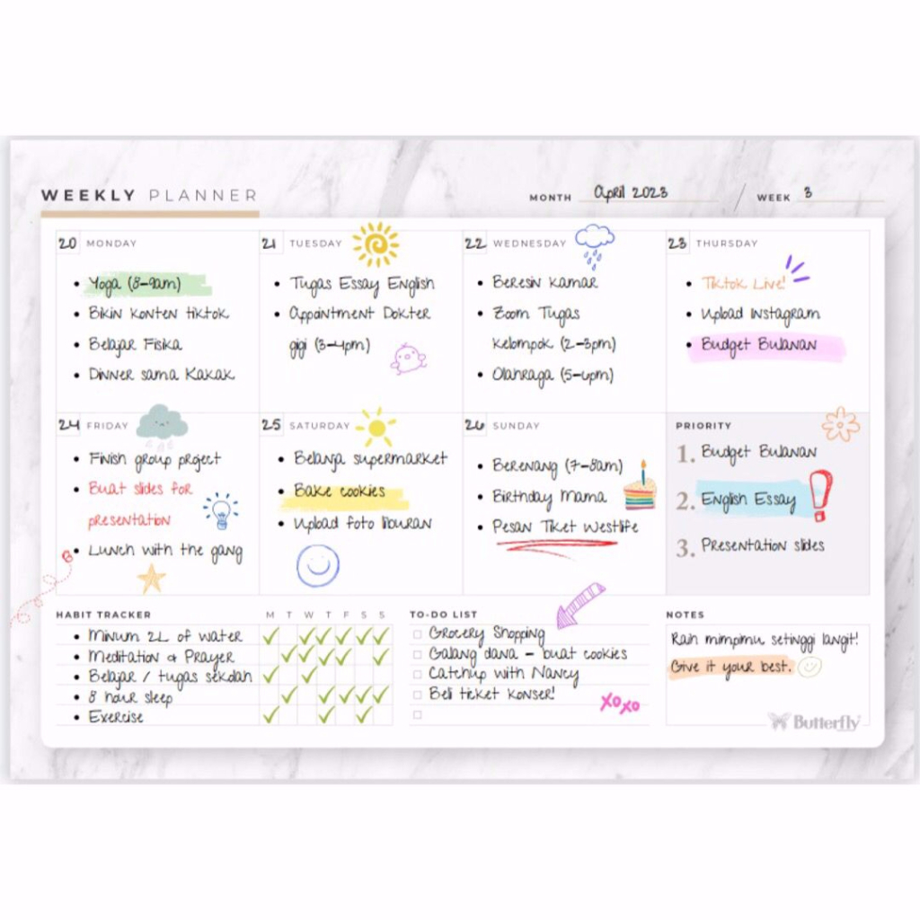 

Butterfly Weekly Planner - Buku Agenda Pengatur Jadwal