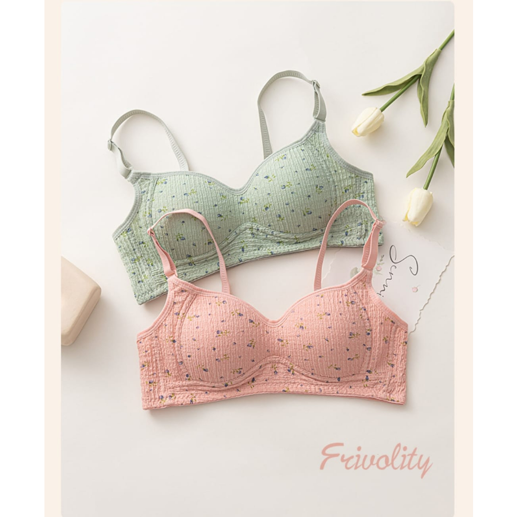 HUES.ID Bra Push Up Tanpa Kawat Wanita Sport BH Flower Fashion 9036