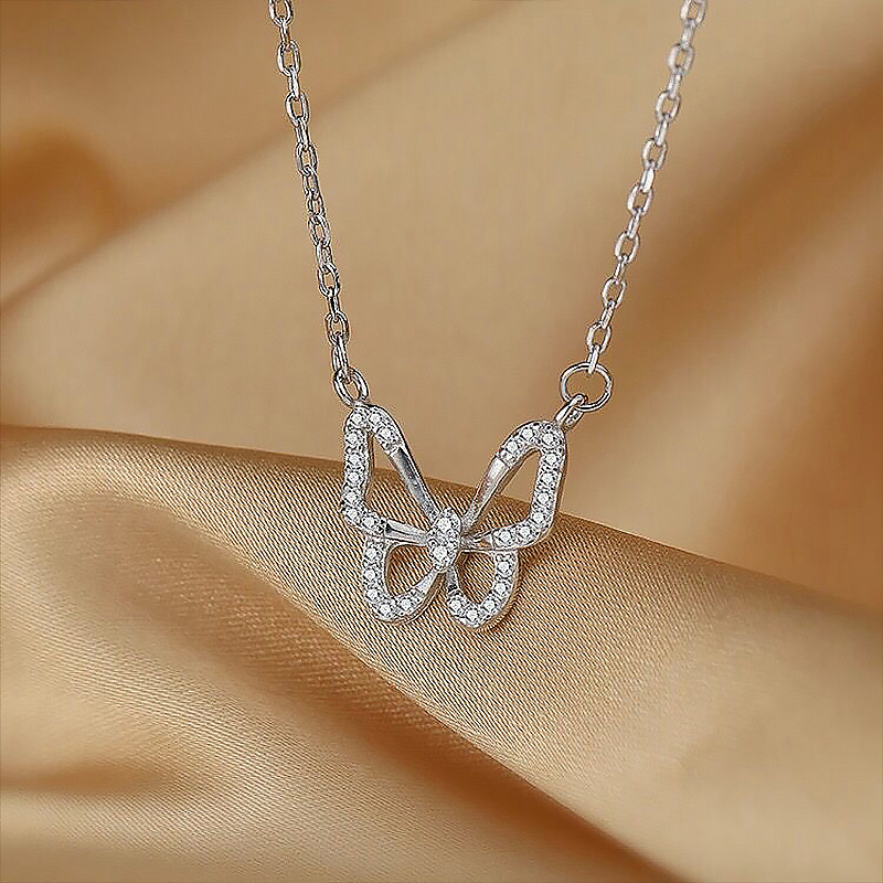 COD❤️Kalung Kupu-Kupu Rantai Wanita Fashion Korea Hollow Hias Berlian