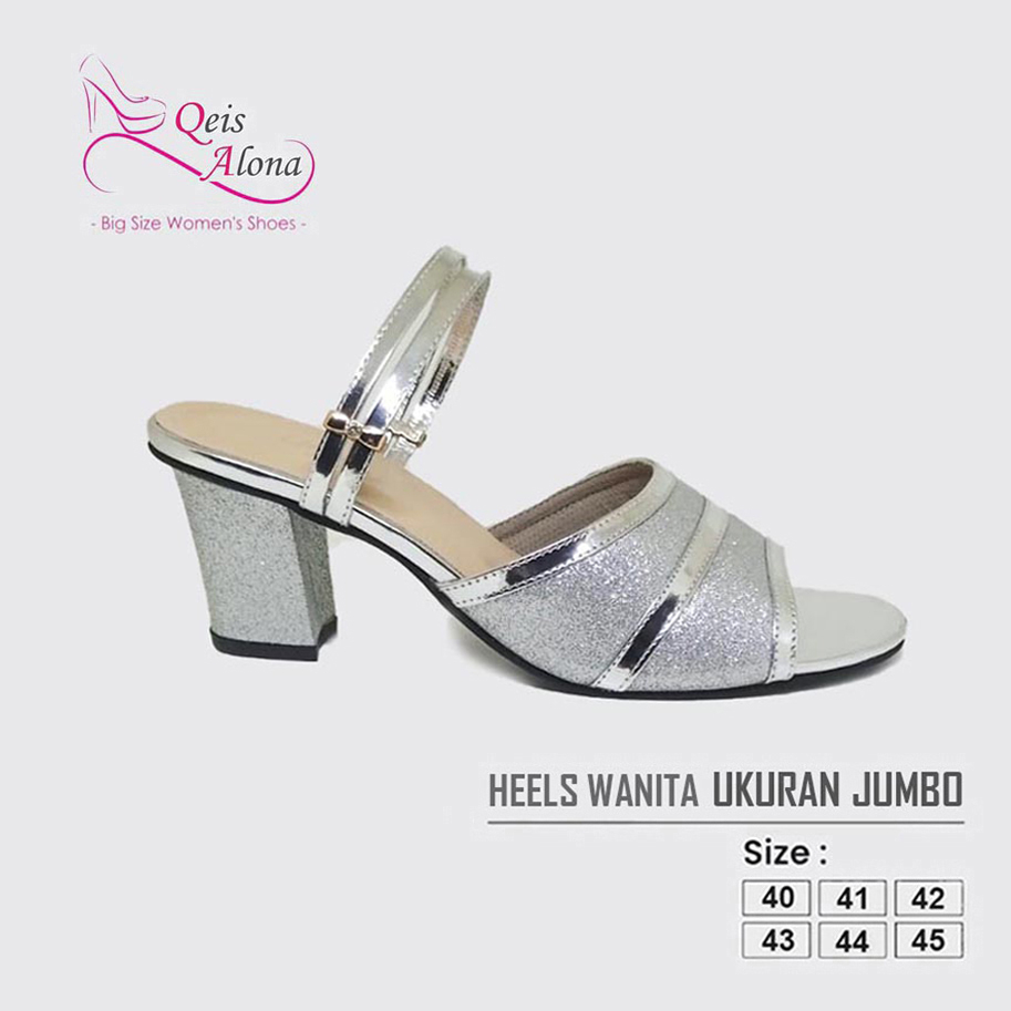 High Heels Big Size | Sandal Wanita Ukuran Jumbo-Besar | Heel 7cm Mewah Cantik Black Silver Sendal Pesta Formal Style