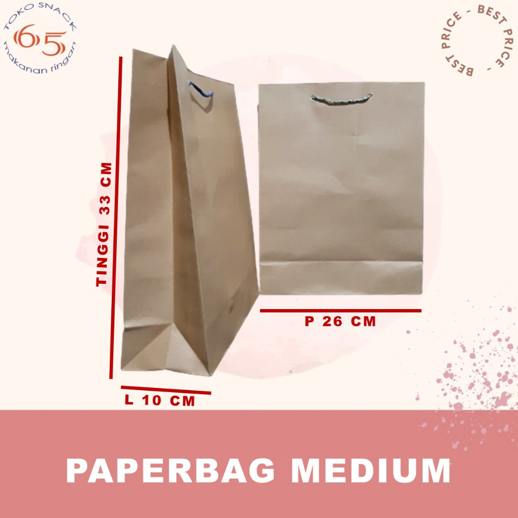 

paperbag MEDIUM. 33 x 26 x 10cm. tas kertas kraft. LUSIN