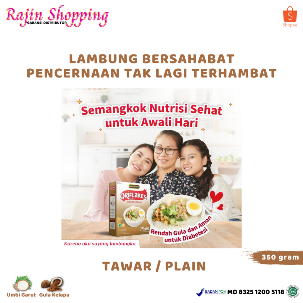 Oriflakes Sereal Umbi Garut Asam Lambung Original bubur sereal umbi pati garut oriflakes plain dan Gula Kelapa serelia oriflakes tanpa susu