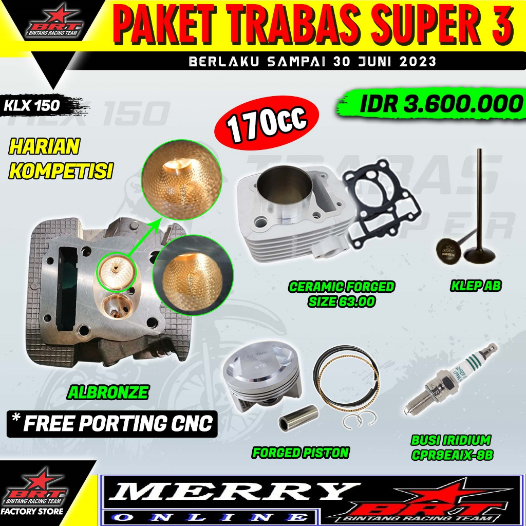 Paket Trabas Super 3 BRT Bore UP KLX 140 150 D-Tracker