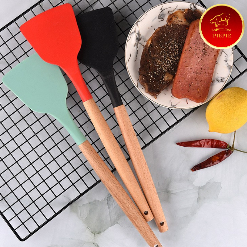 HJ888 Spatula Masak Silikon Gagang Kayu 32cm / Sodet / Sutil Chefio