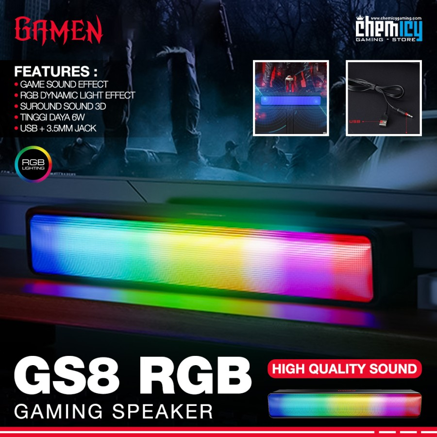 Gamen GS8 / GS-8 Multimedia Soundbar RGB Gaming Speaker