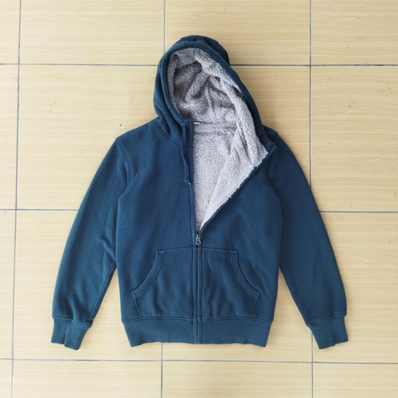 (COD) ZIPHOODIE UNIQLO SHERPA HIJAU BOTOL JOTOL
