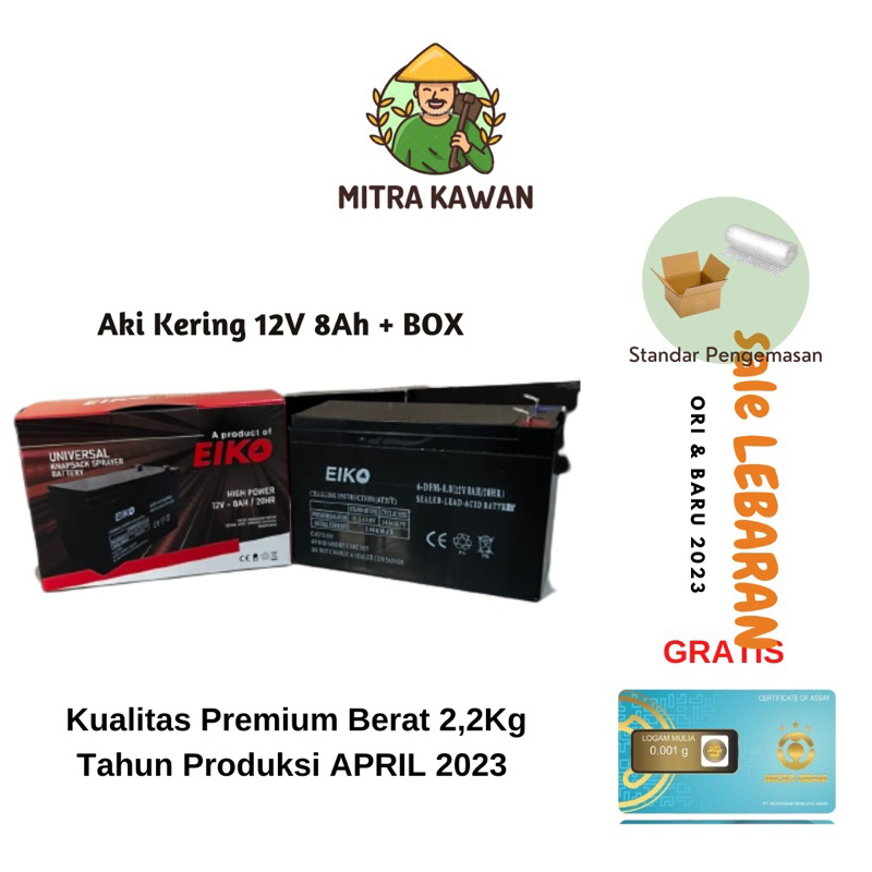 Baterai aki sprayer 12V/ 8Ah 9Ah EIKO DRAGON + BOX (semua merk sprayer)