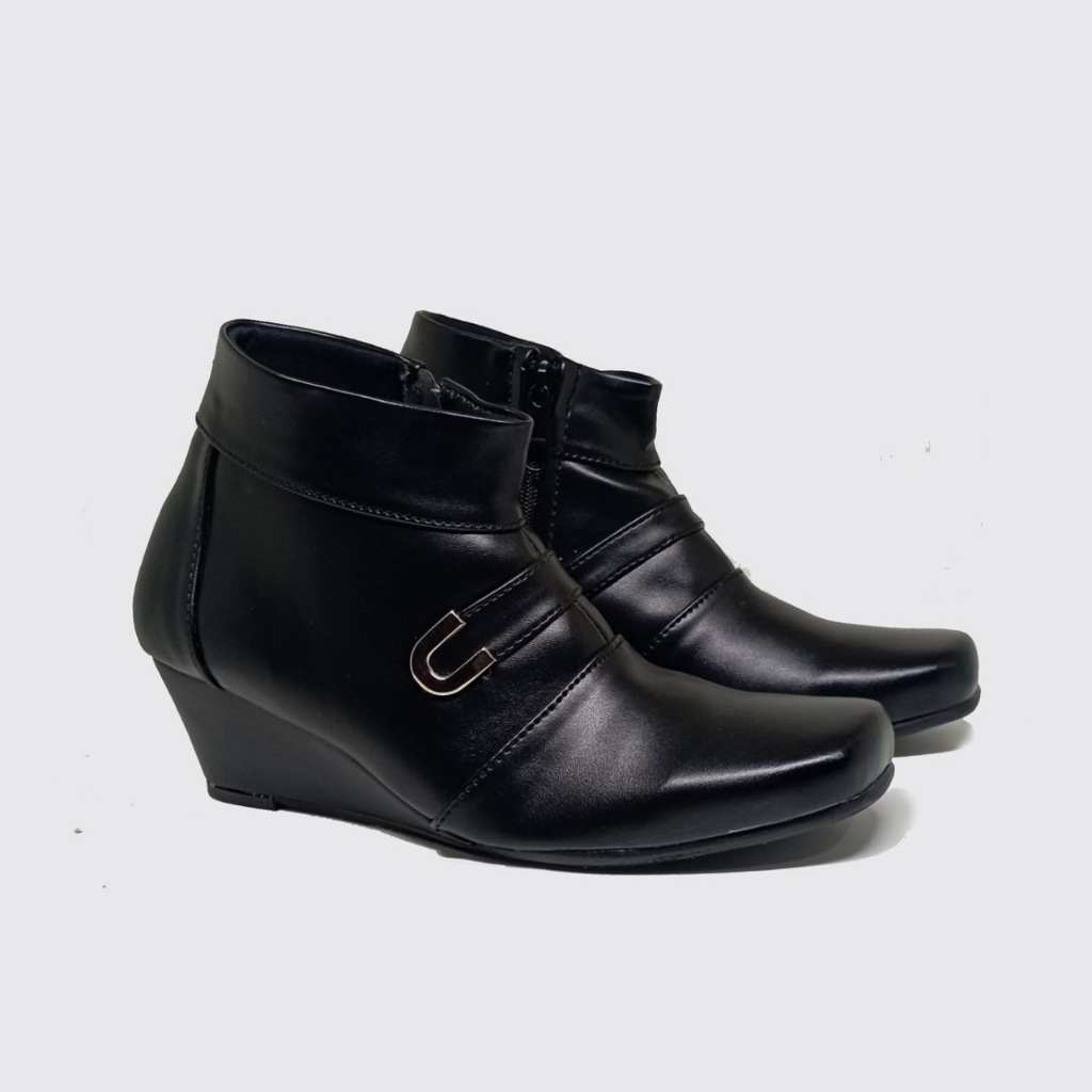 Zellyn |Boots Black Hak 5cm| Sepatu Formal Pesta Wanita (Ukuran Besar Kaki Jumbo) Pantofel Kerja Kantor Cewek Modis Boot Resleting