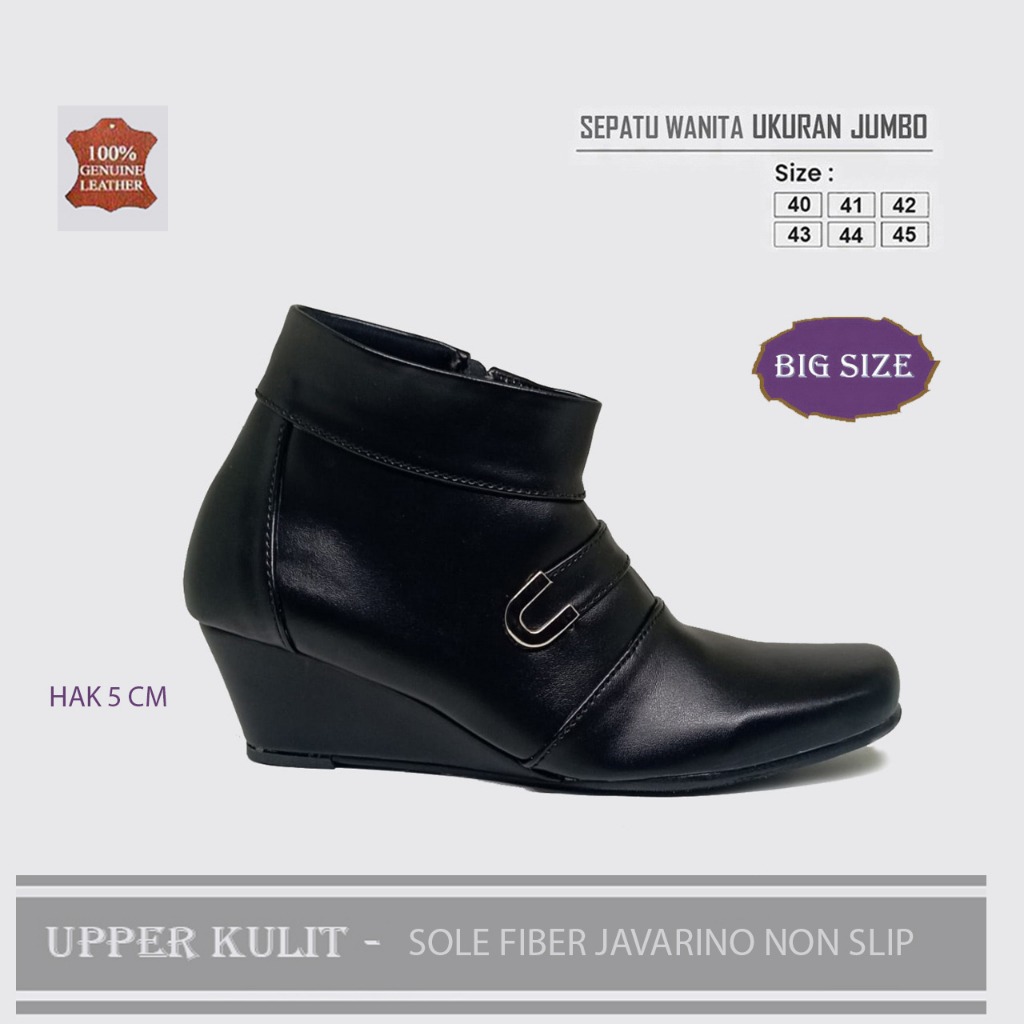 Zellyn |Boots Black Hak 5cm| Sepatu Formal Pesta Wanita (Ukuran Besar Kaki Jumbo) Pantofel Kerja Kantor Cewek Modis Boot Resleting