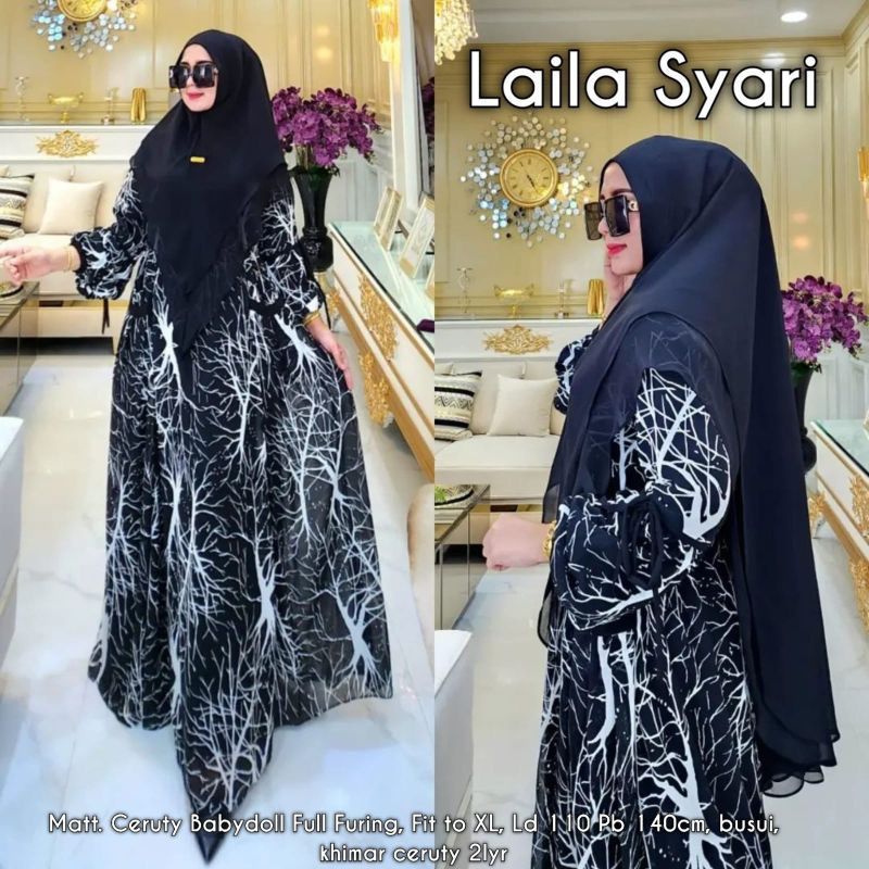 LAILA SYAR'I | GAMIS SET HIJAB FULL CERUTY DOUBLE FURING