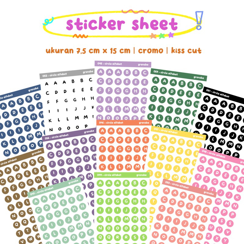 

alfabet sticker sheet dott/ stiker huruf bulat journal bujo planner deco lucu cute aestetik