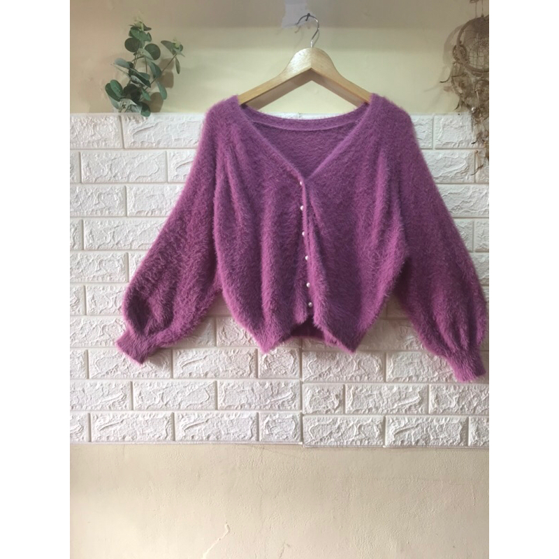 Rope Picnic Cardigan Fuzzy Lengan Balon