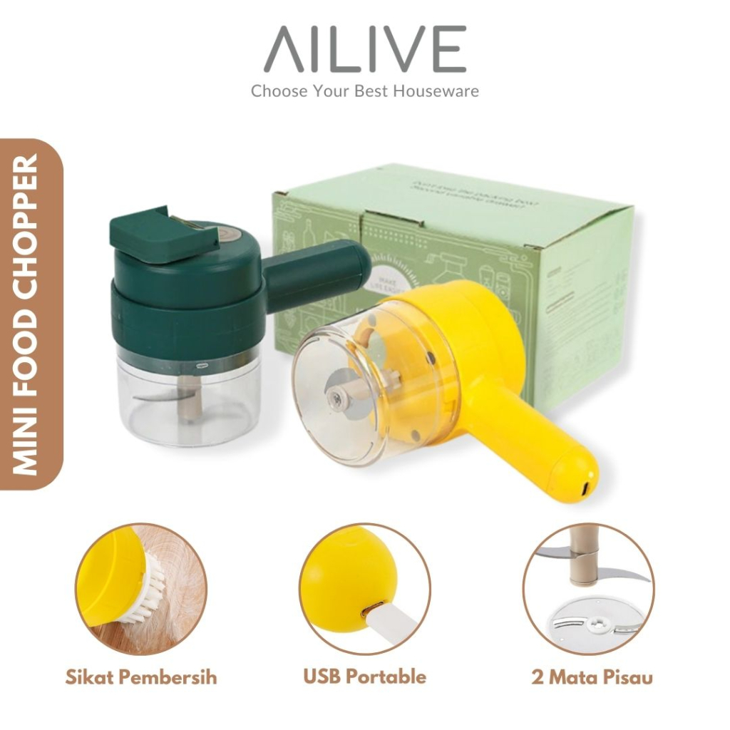 AILIVE Chopper Mini Food Blender 4in1 USB Charging / Alat Pengiris Bawang Daun Bawang / Alat Pemotong Sayuran Cabai Wortel Wireless Blender / Chopper Mpasi