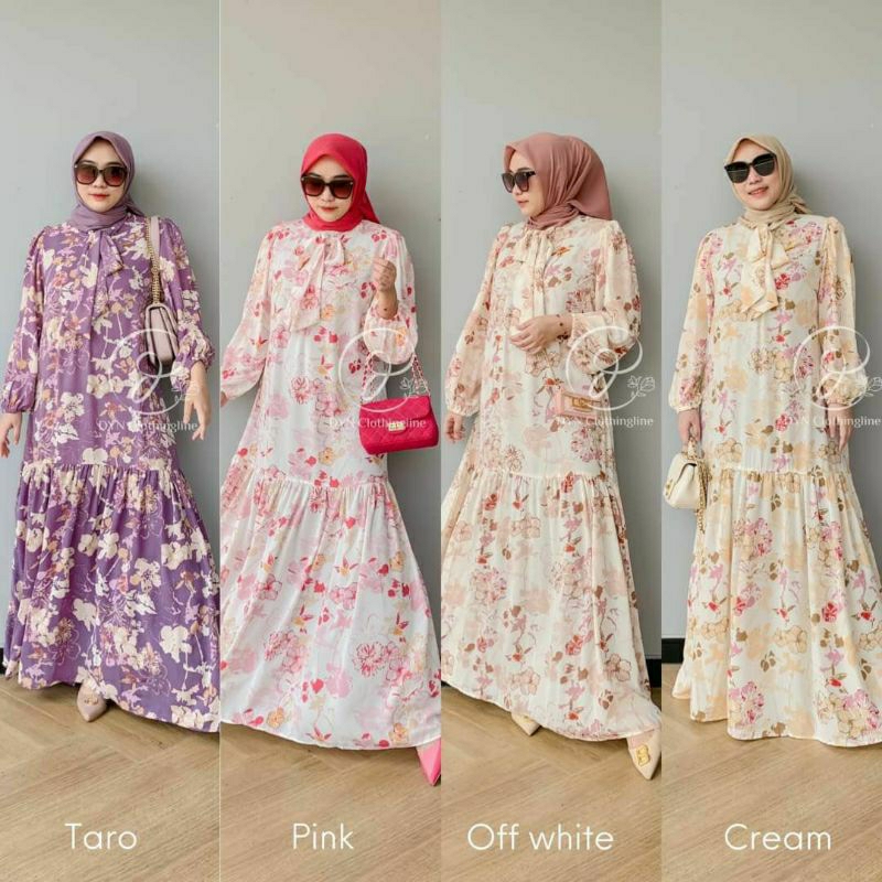 DYN Paula Dress Lebaran Gamis Kondangan Peach Skin kekinian