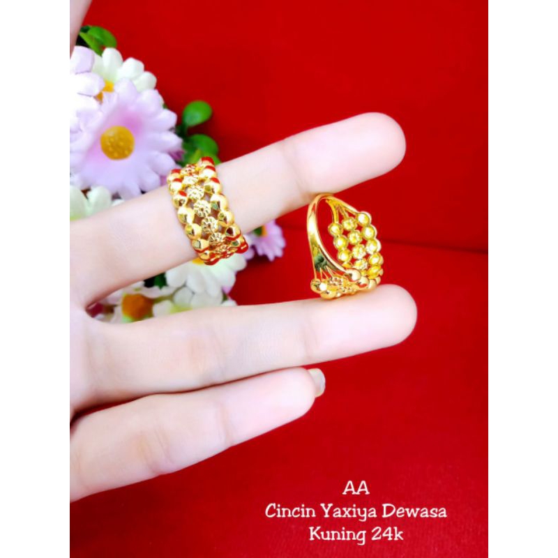 cincin segi anggur lapis emas 24k