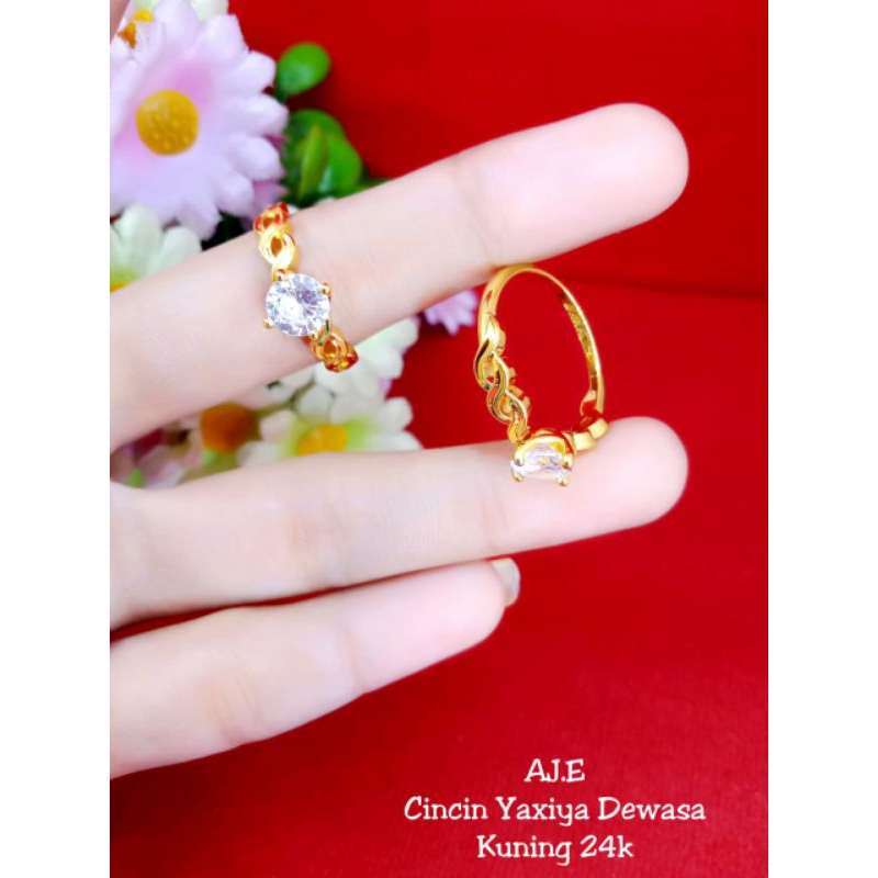 cincin bulat zicron lapis emas 24k