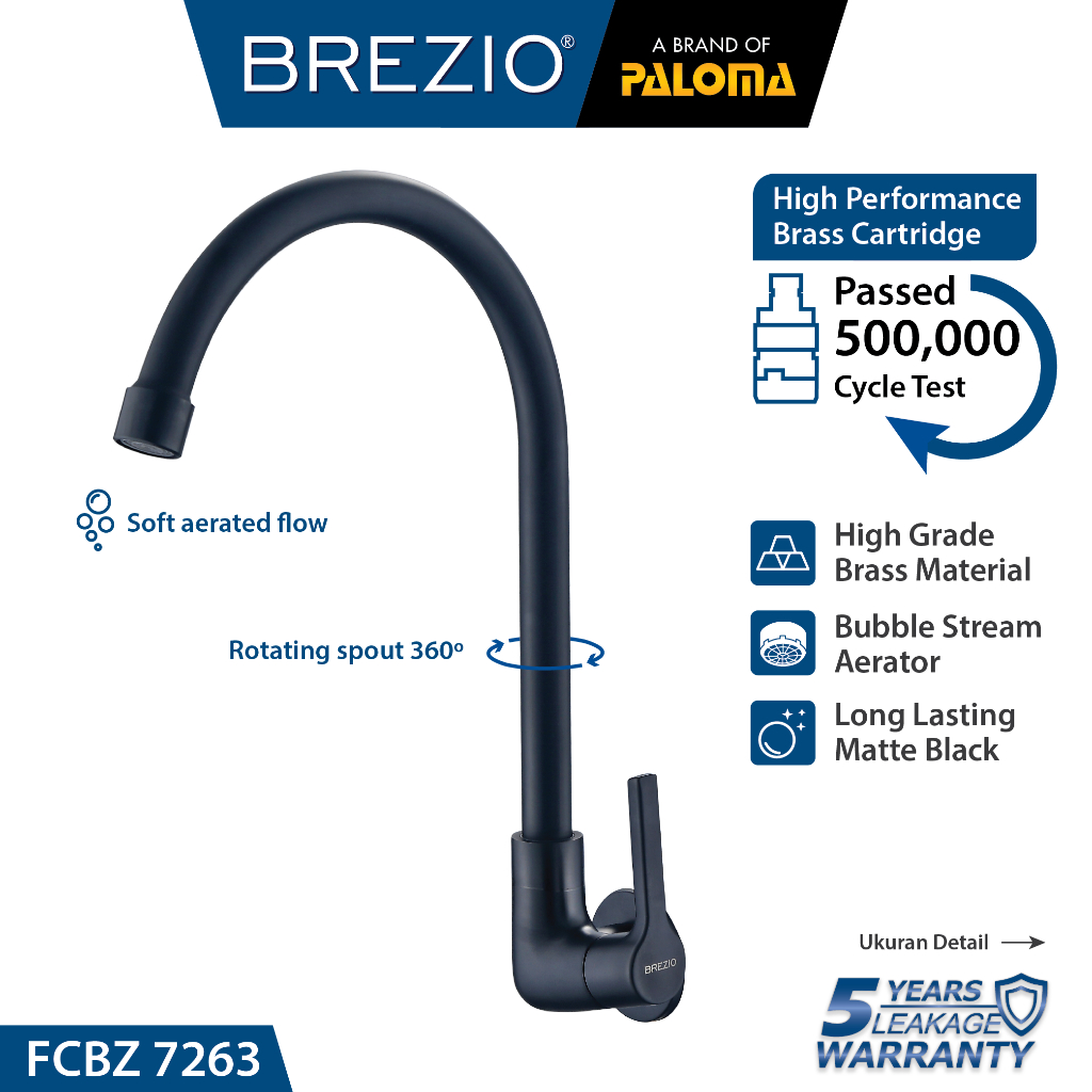 BREZIO FCBZ 7263 Keran Sink Angsa Cuci Piring Dapur Tembok Kran Air