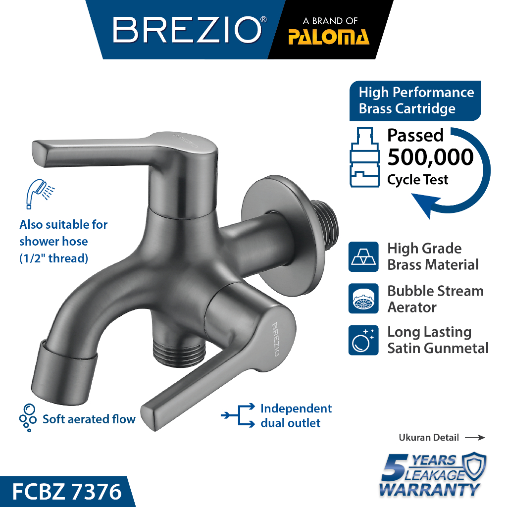 BREZIO FCBZ 7376 Keran Cabang Shower Bak Mandi Double Tembok Kran Air