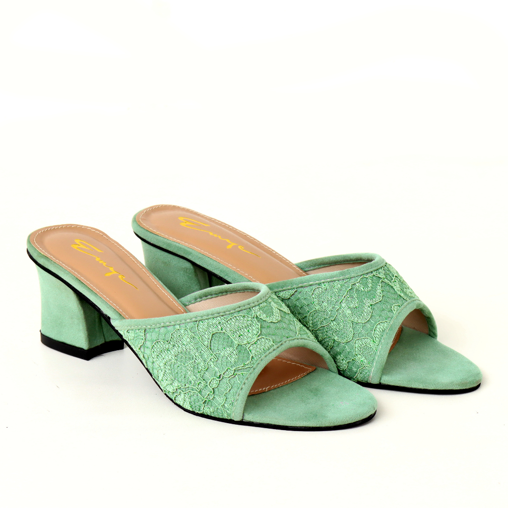 Emye Sepatu Sandal Pengantin Heels Brokat Glitter Pesta 5cm Wanita Sendal Kondangan Wanita Murah Hil