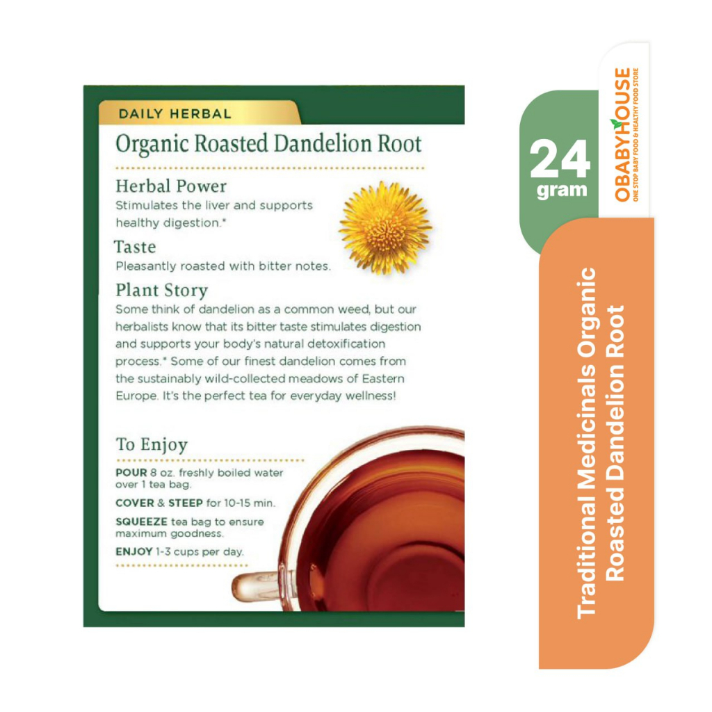 Traditional Medicinals Organic Roasted Dandelion Root, Caffeine Free, 16 Wrapped Tea Bags 24 gr