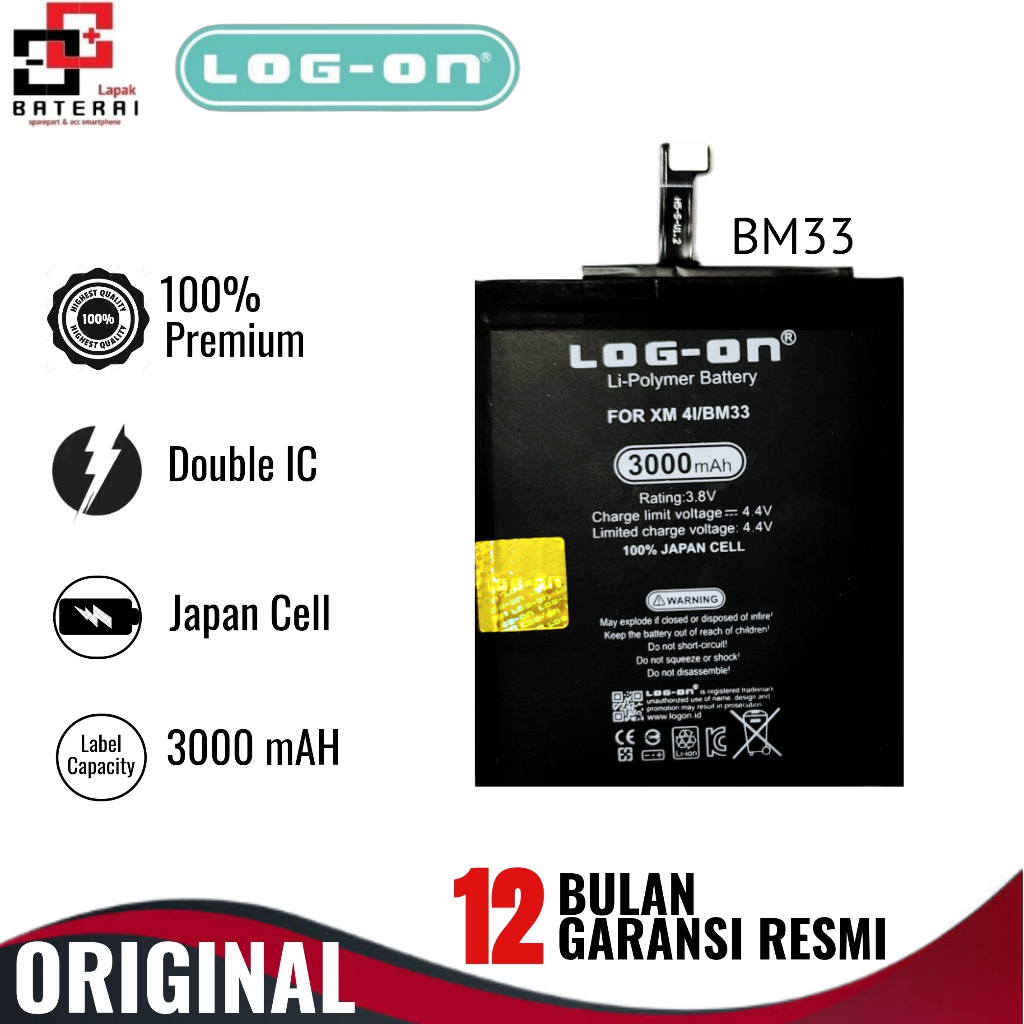 LOG - ON Baterai Xiaomi Mi4i BM33 Double IC Protection Battery Batre