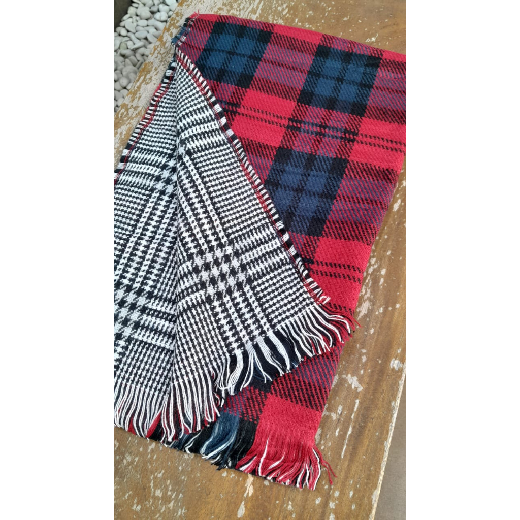 FLANEL REVERSIBLE LONG SCARF WINTER WOOL CASHMERE IMPORT KOREAN STYLE SYAL SELENDANG MUSIM DINGIN